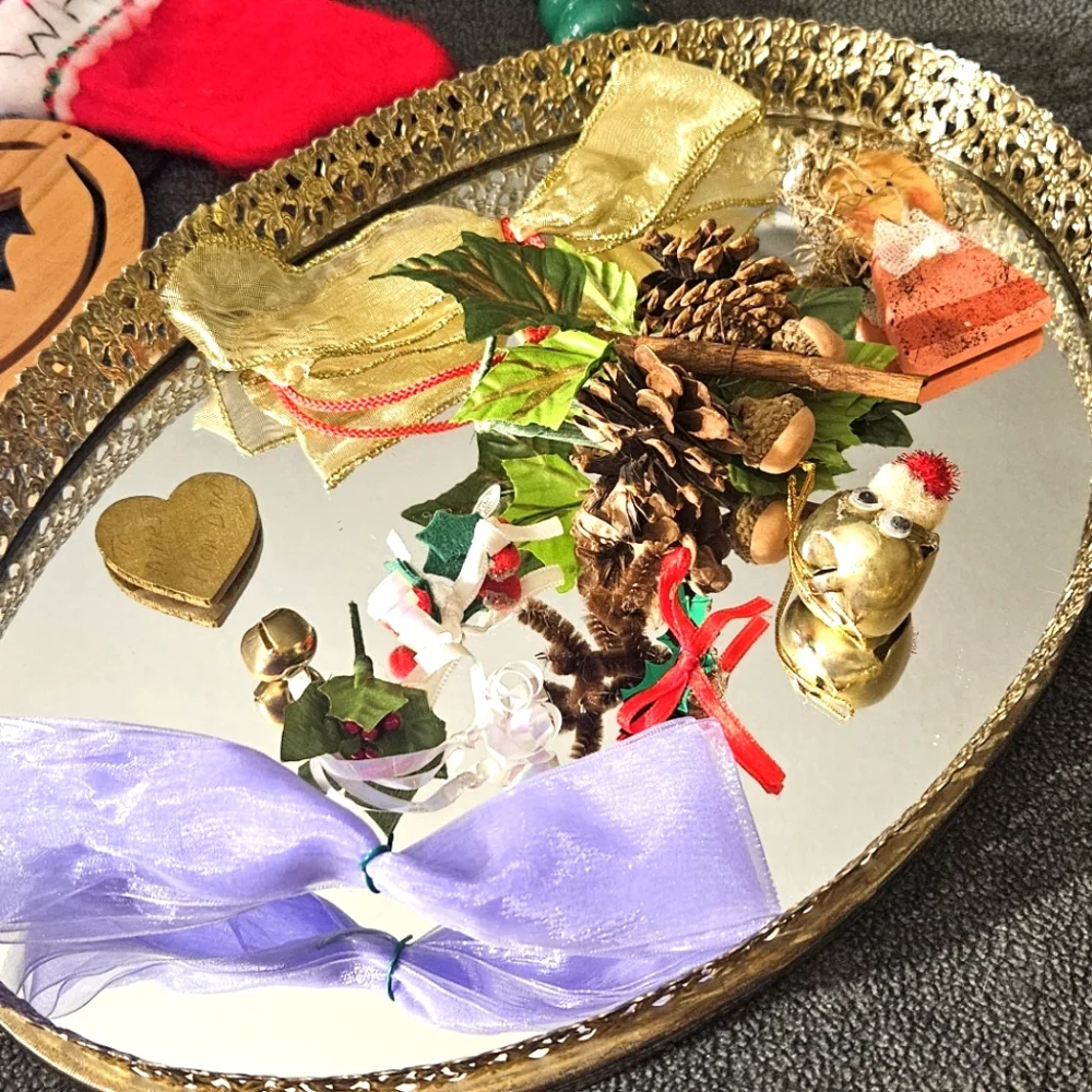 Festive Red, Green, and Gold Craft Box With Golden Metal Basket